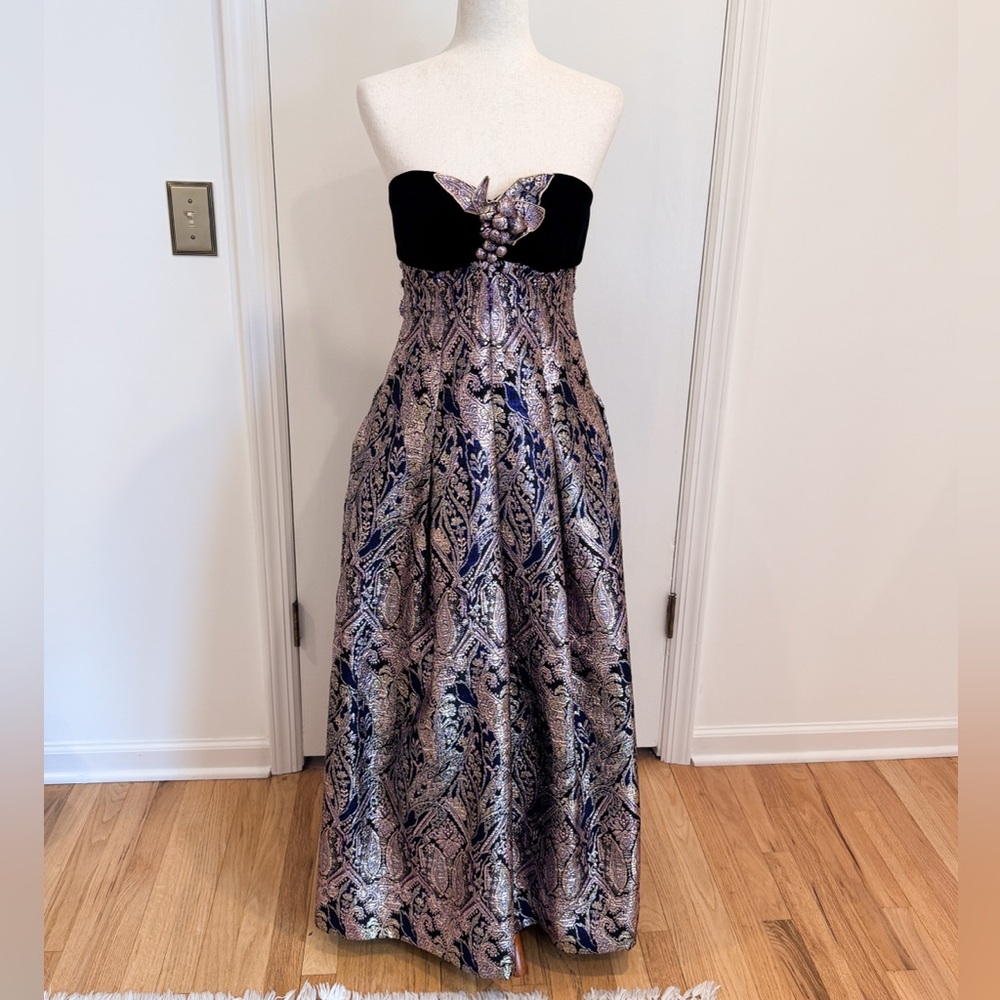 1980s Rare Eugene Alexander‎ Velvet Metallic Gown Dress